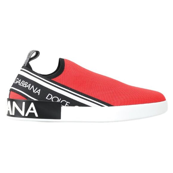 Dolce & Gabbana Red White Flat Sneakers Loafers Men's Shoes